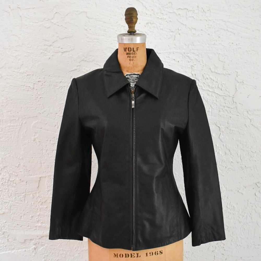 Juliano Celini Black Leather Jacket, Size XS